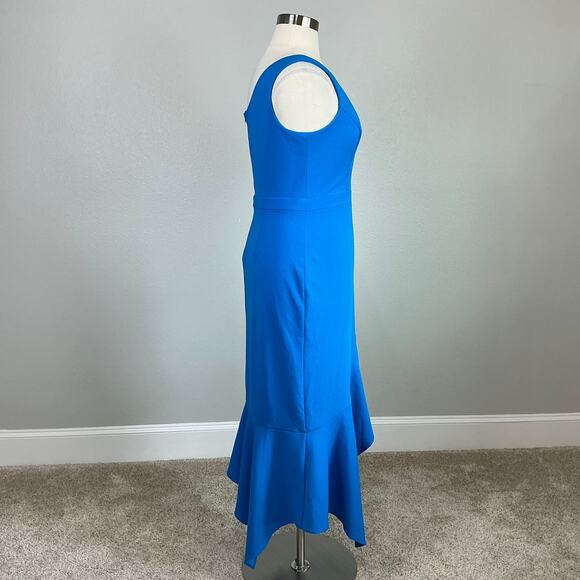 XSCAPE One Shoulder Ruffled High Low Sheath Cocktail Dress Blue Size 16 - Picture 4 of 13